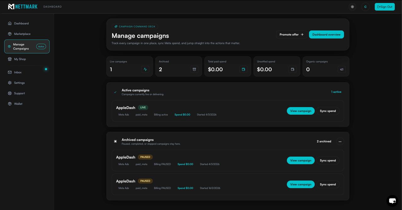 Nettmark dashboard preview